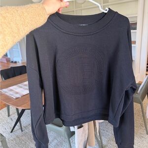 Balmain Black Embossed Logo Cropped Sweatshirt